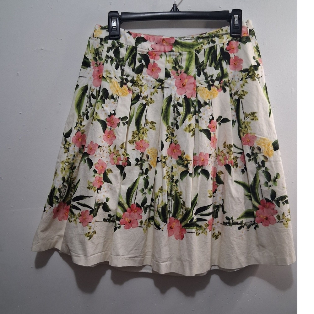 Talbots Petites Floral Pleated Fully Lined Skirt Women's Size 6P Pink Green